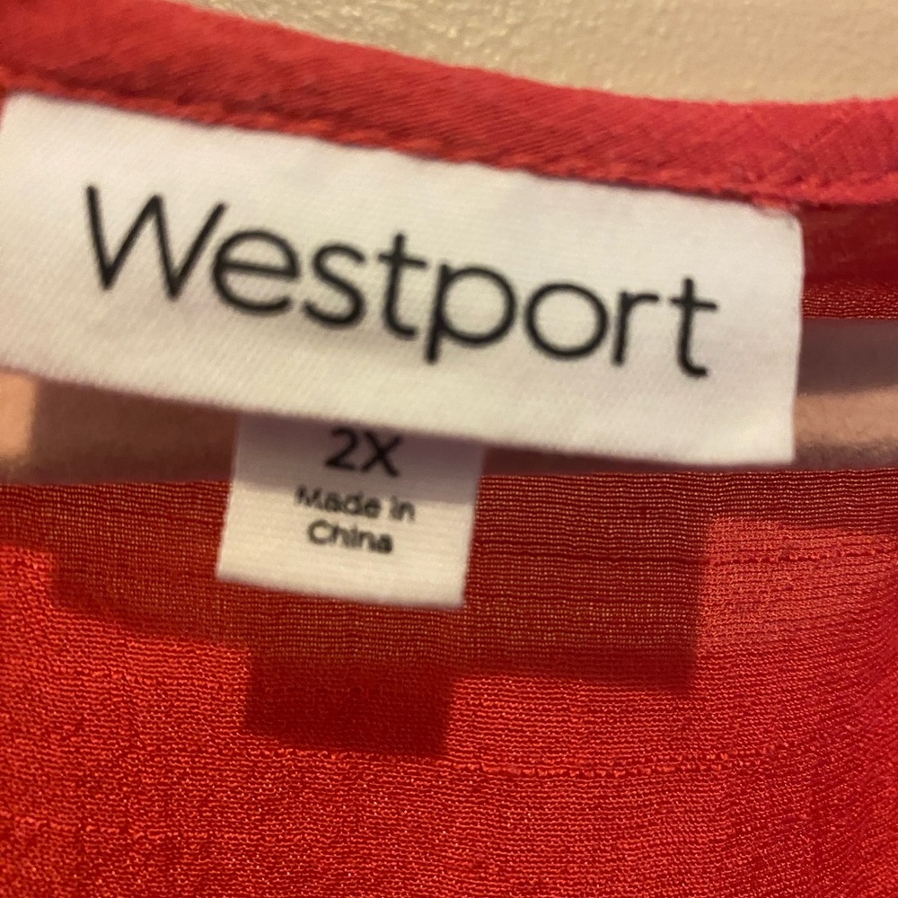 Westport Red 3/4 Sleeve Pleated Blouse - Picture 2 of 6